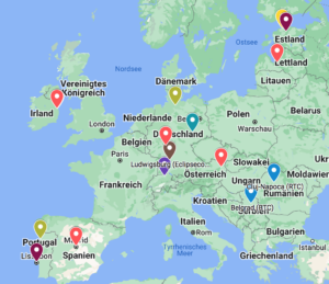 Europe map with pins of conferences I have been to as of 2022
